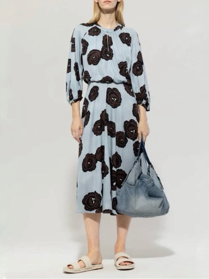 Luisa Cerano Dress With Floral Print Midi Length In Blue Multi